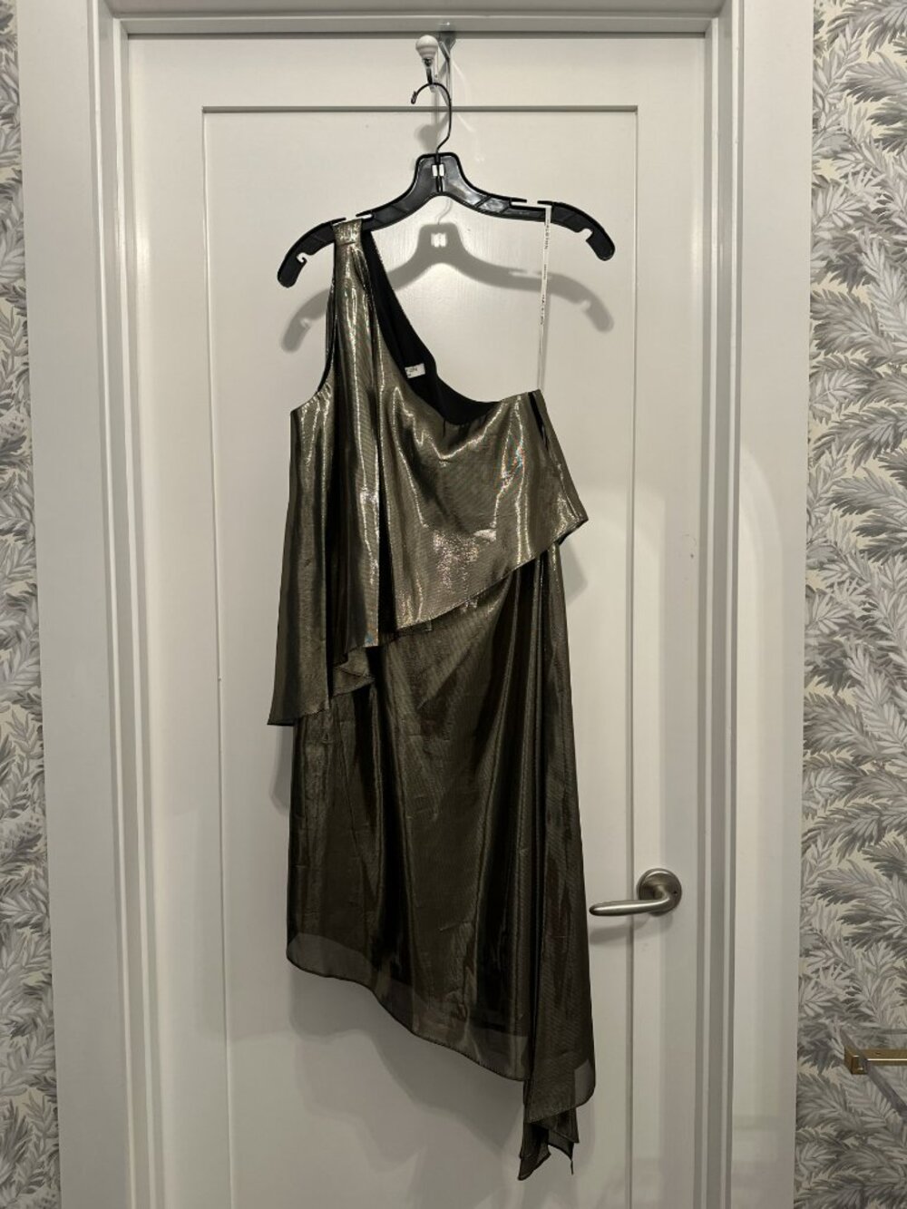 Halston Heritage metallic Asymmetric Hem Gold Dress